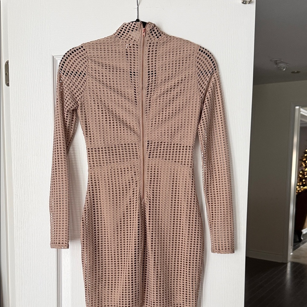 Elegant Tan Long Sleeve Dress - Picture 8 of 9